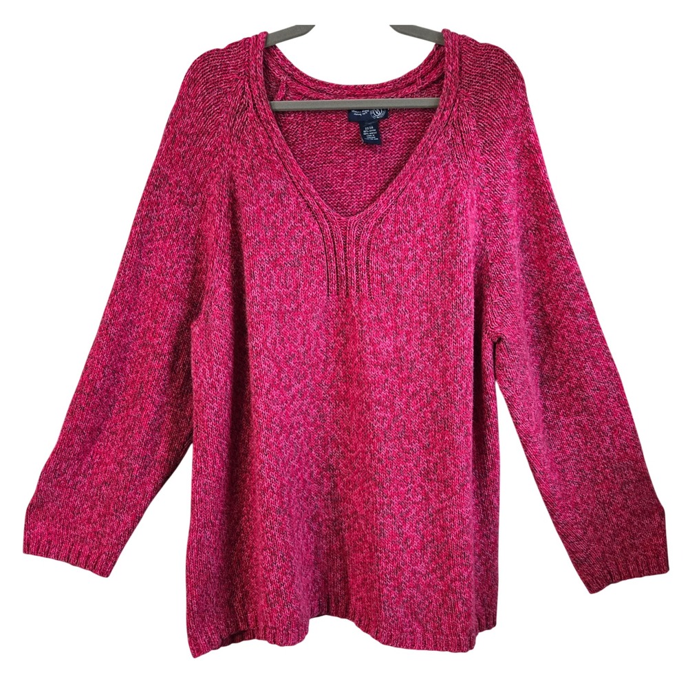 Venezia Jeans Pink Marl V-Neck Chunky Knit Cotton Blend Sweater Womens 22/24